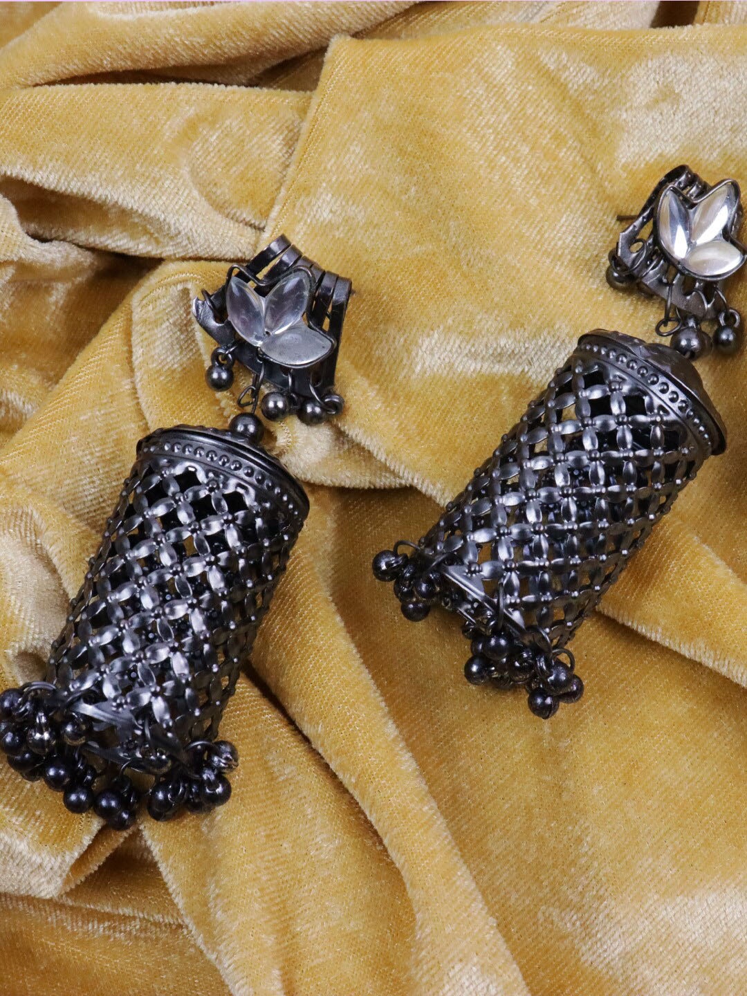 

Krelin Women Black & Silver Oxidized Jhumkas