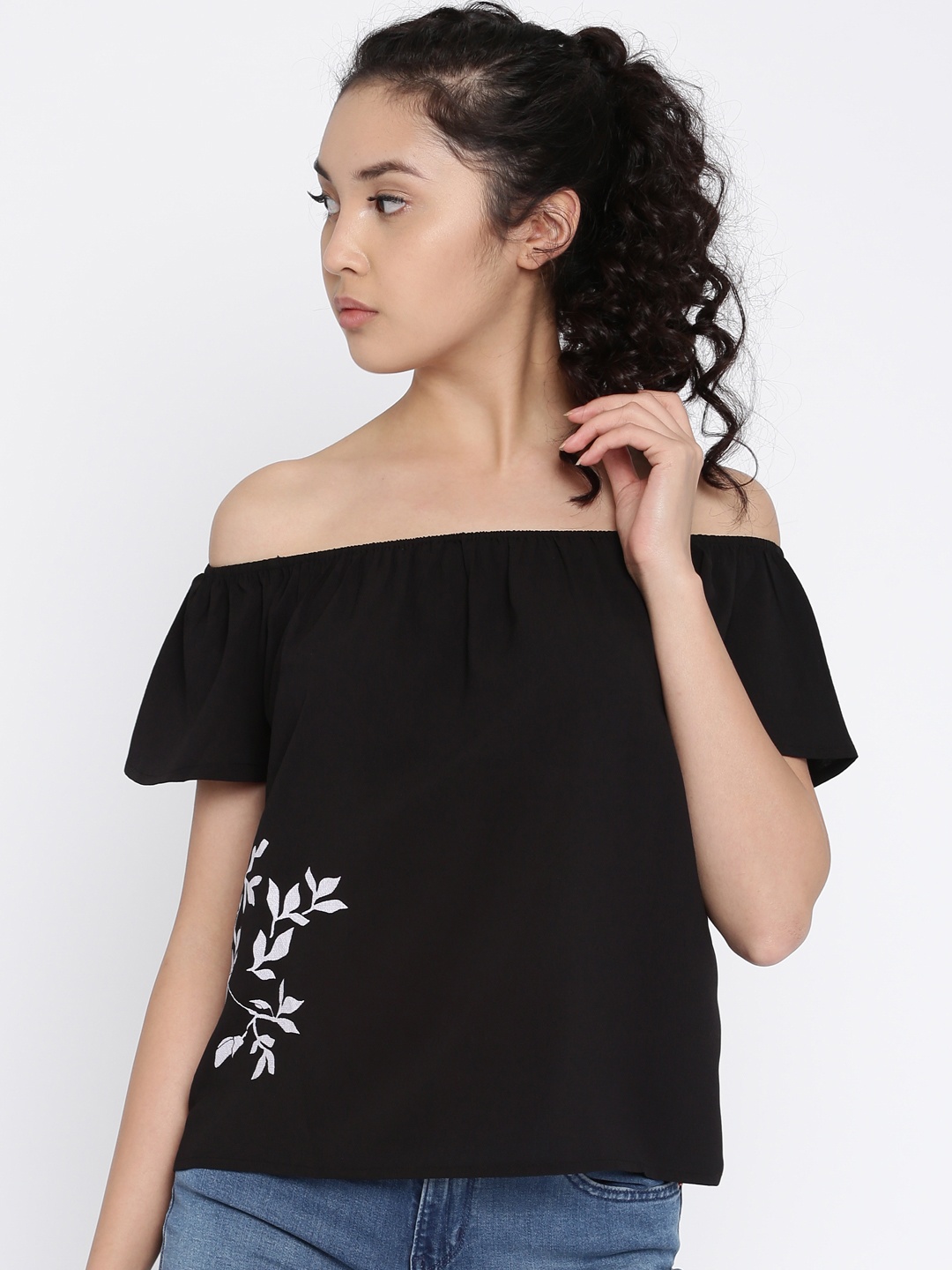 

Vero Moda Women Black Printed Bardot Top