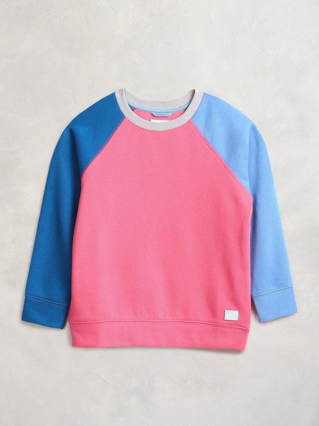 Cherry Crumble Kids Pink & Blue Colourblocked Cotton Sweatshirt