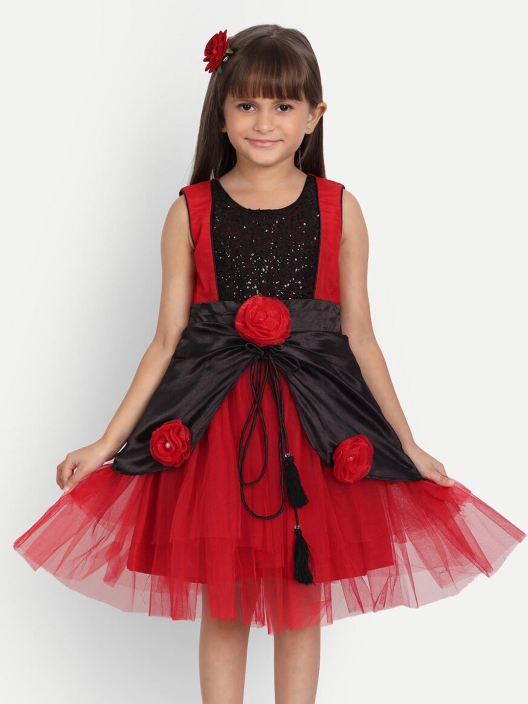 

R Cube Girls Red & Black Satin Dress