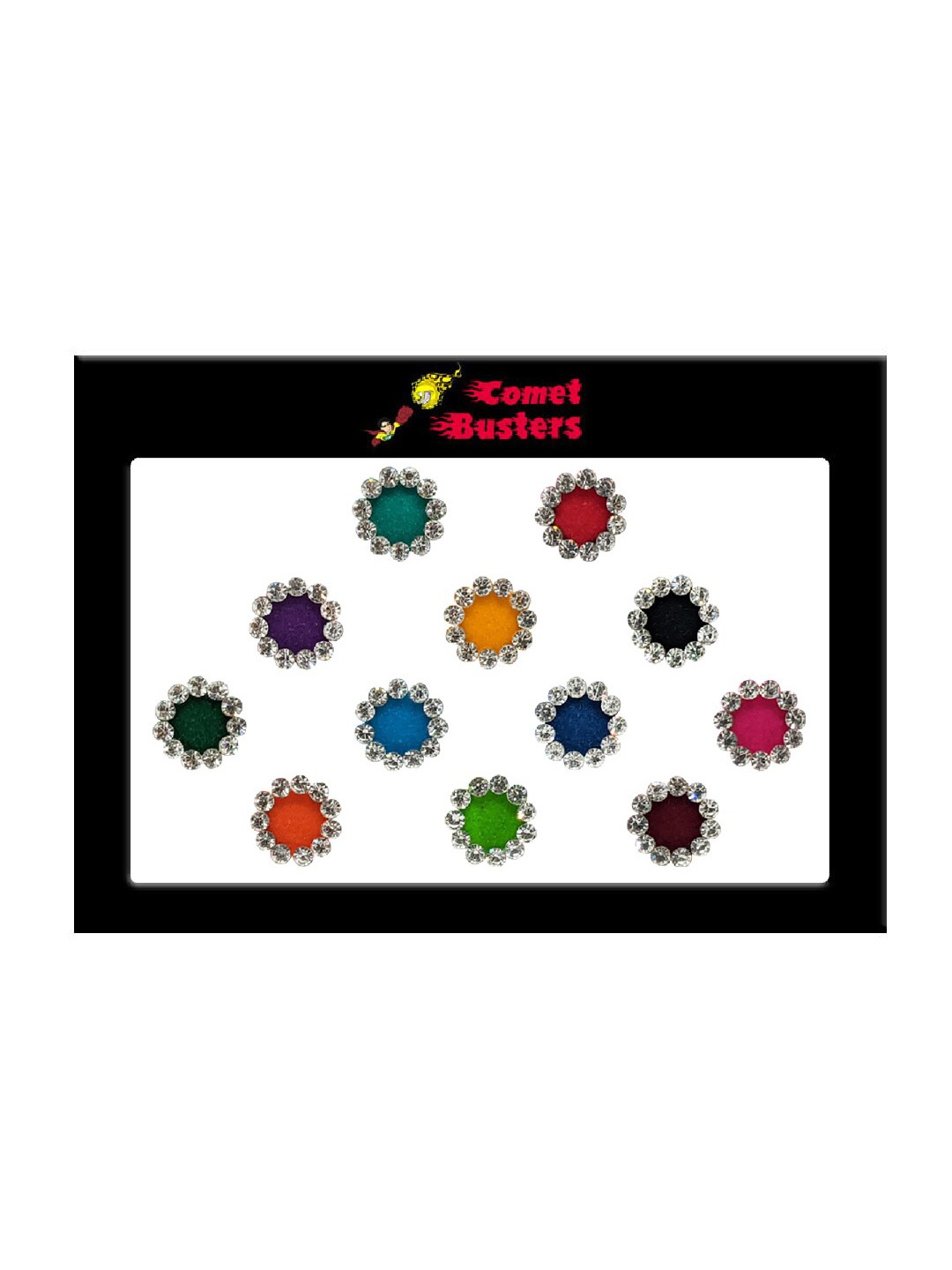 

Comet Busters 12 Pcs Embellished Reusable Designer Bindis - Multicoloured, Multi