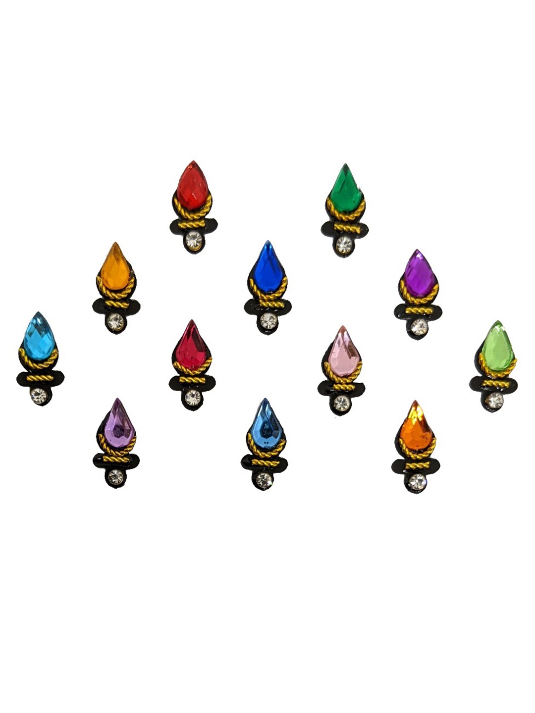 

Comet Busters 12 Pcs Embellished Reusable Designer Bindis - Multicoloured, Multi