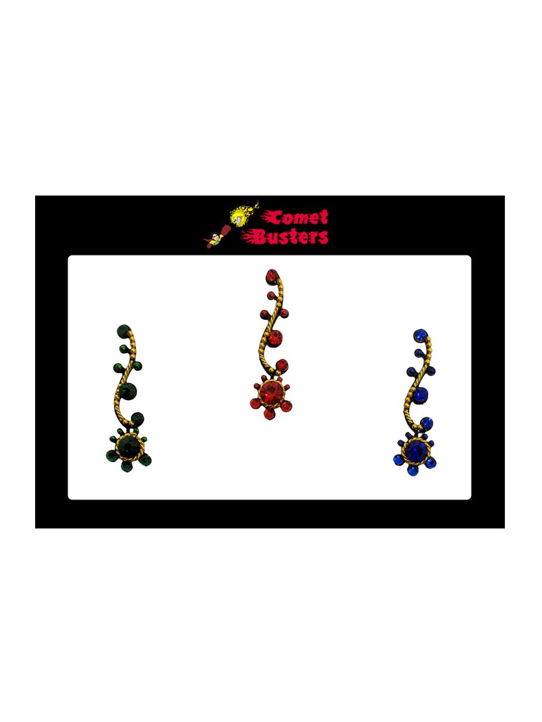 

Comet Busters 3 Pcs Embellished Reusable Designer Bindis - Multicoloured, Multi