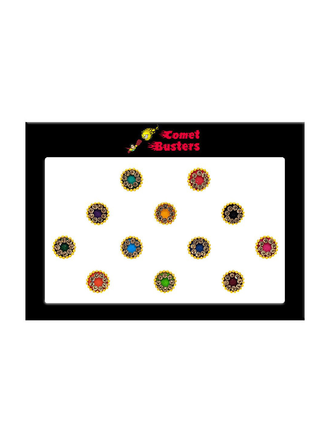 

Comet Busters 12 Pcs Embellished Reusable Designer Bindis - Multicoloured, Multi