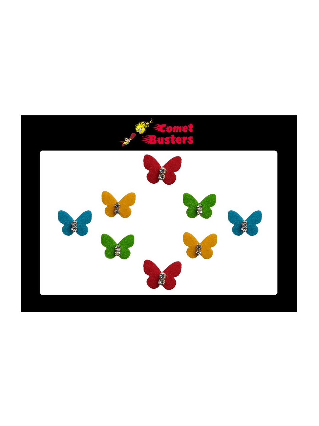 

Comet Busters 8 Pcs Embellished Reusable Designer Butterfly-Shaped Bindis - Multicoloured, Multi