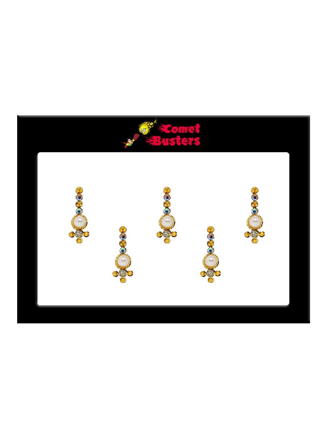 

Comet Busters 5 Pcs Embellished Reusable Designer Bindis - Gold-Toned