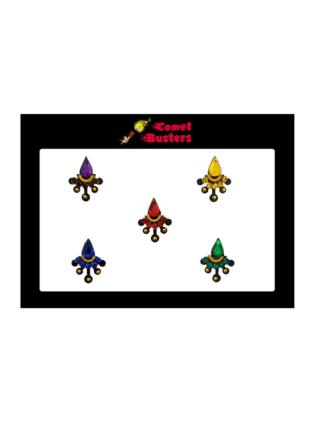 

Comet Busters 5 Pcs Embellished Reusable Designer Bindis - Multicoloured, Multi