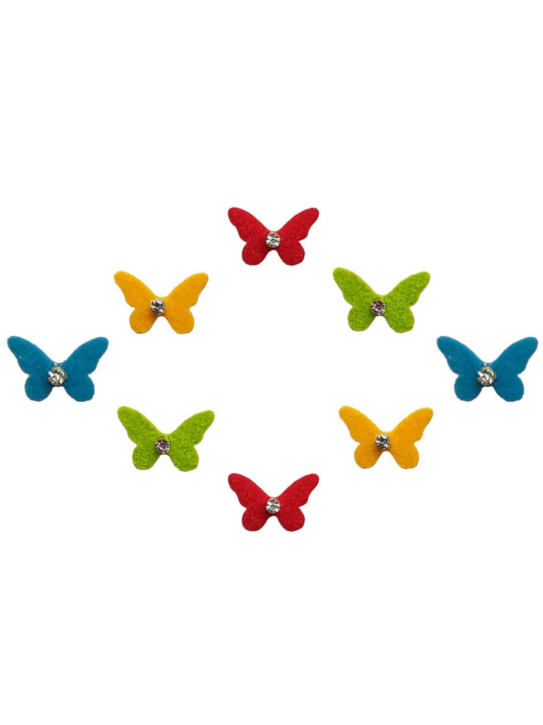 

Comet Busters 8 Pcs Embellished Reusable Designer Butterfly-Shaped Bindis - Multicoloured, Multi