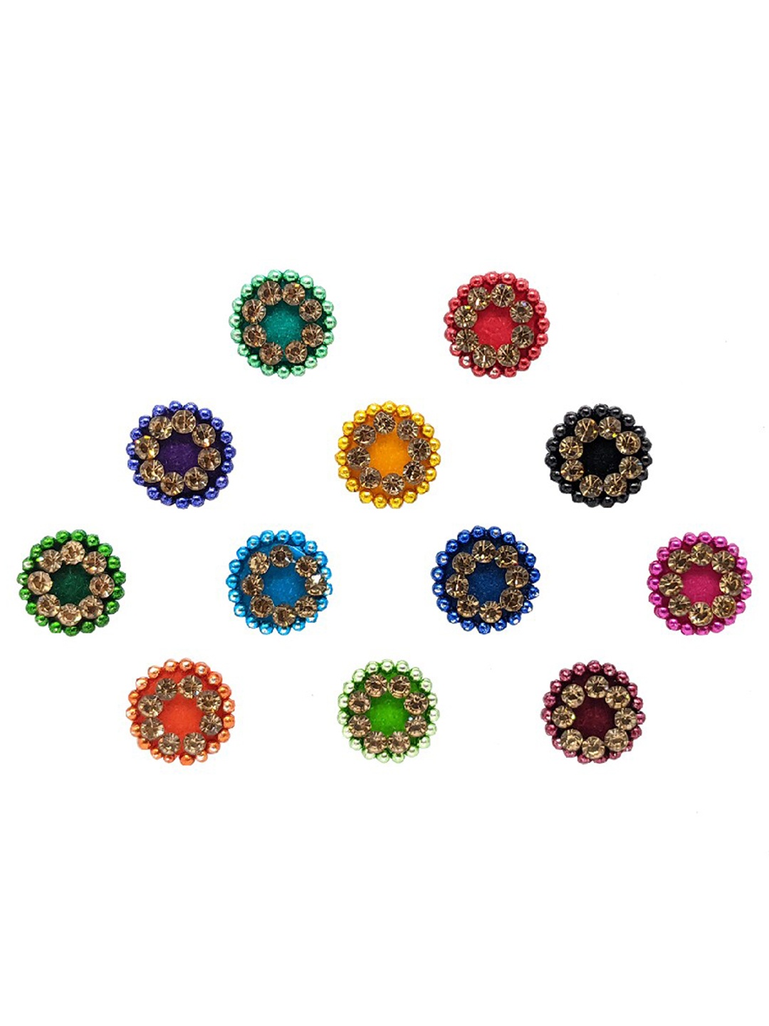 

Comet Busters 12 Pcs Embellished Reusable Designer Round Bindis - Multicoloured, Blue