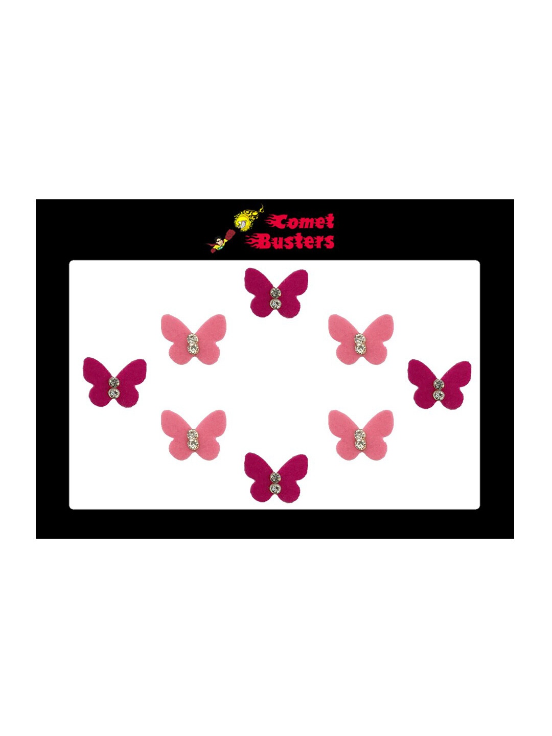 

Comet Busters 8 Pcs Embellished Reusable Designer Butterfly-Shaped Bindis - Pink