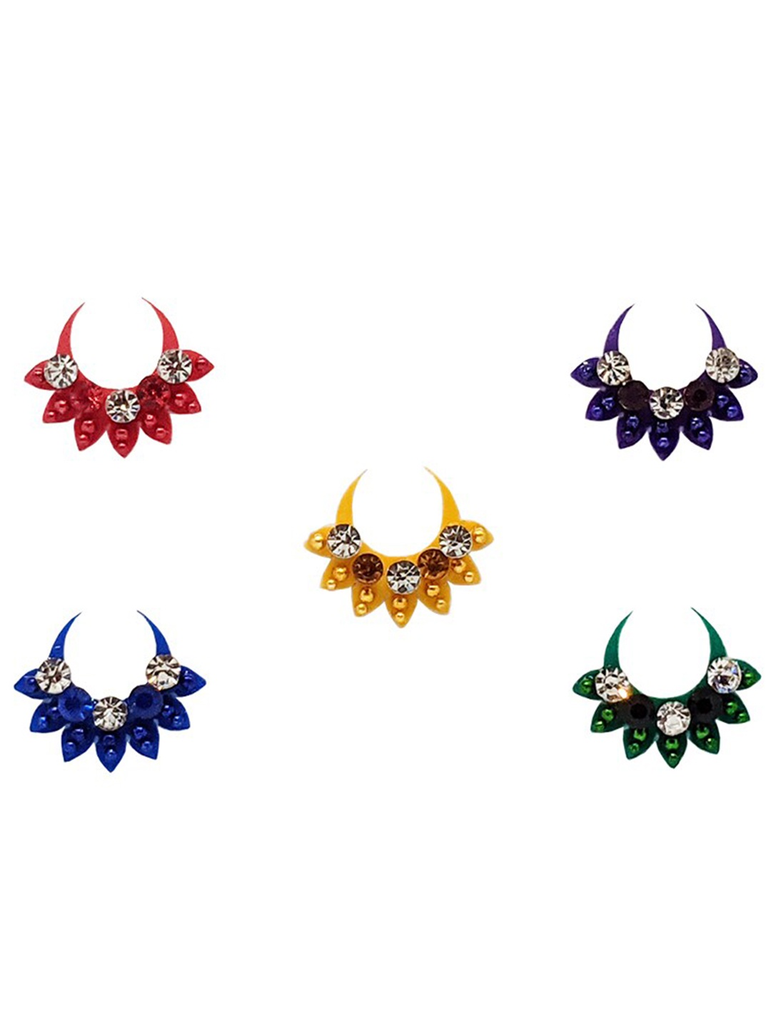 

Comet Busters 5 Pcs Embellished Reusable Designer Bindis - Multicoloured, Multi