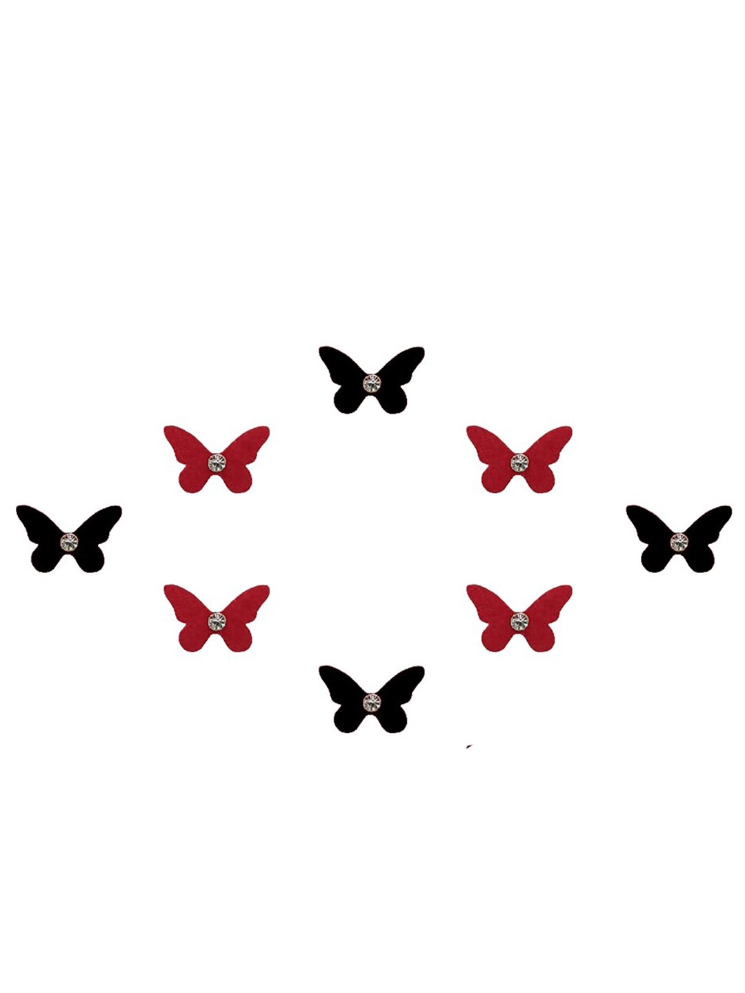 

Comet Busters 8 Pcs Embellished Reusable Designer Butterfly-Shaped Bindis - Red & Black