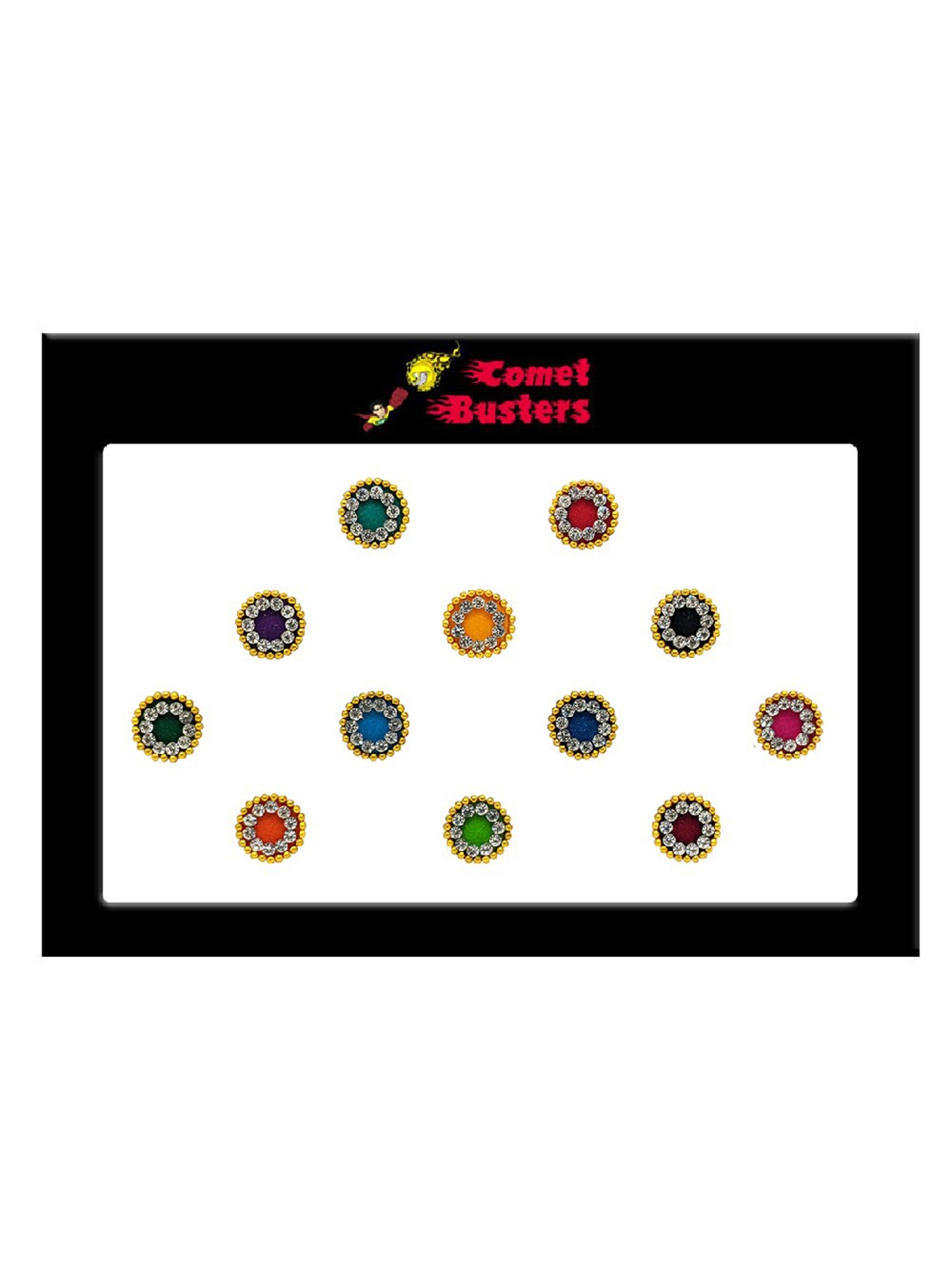

Comet Busters 12 Pcs Embellished Reusable Designer Bindis - Multicoloured, Multi