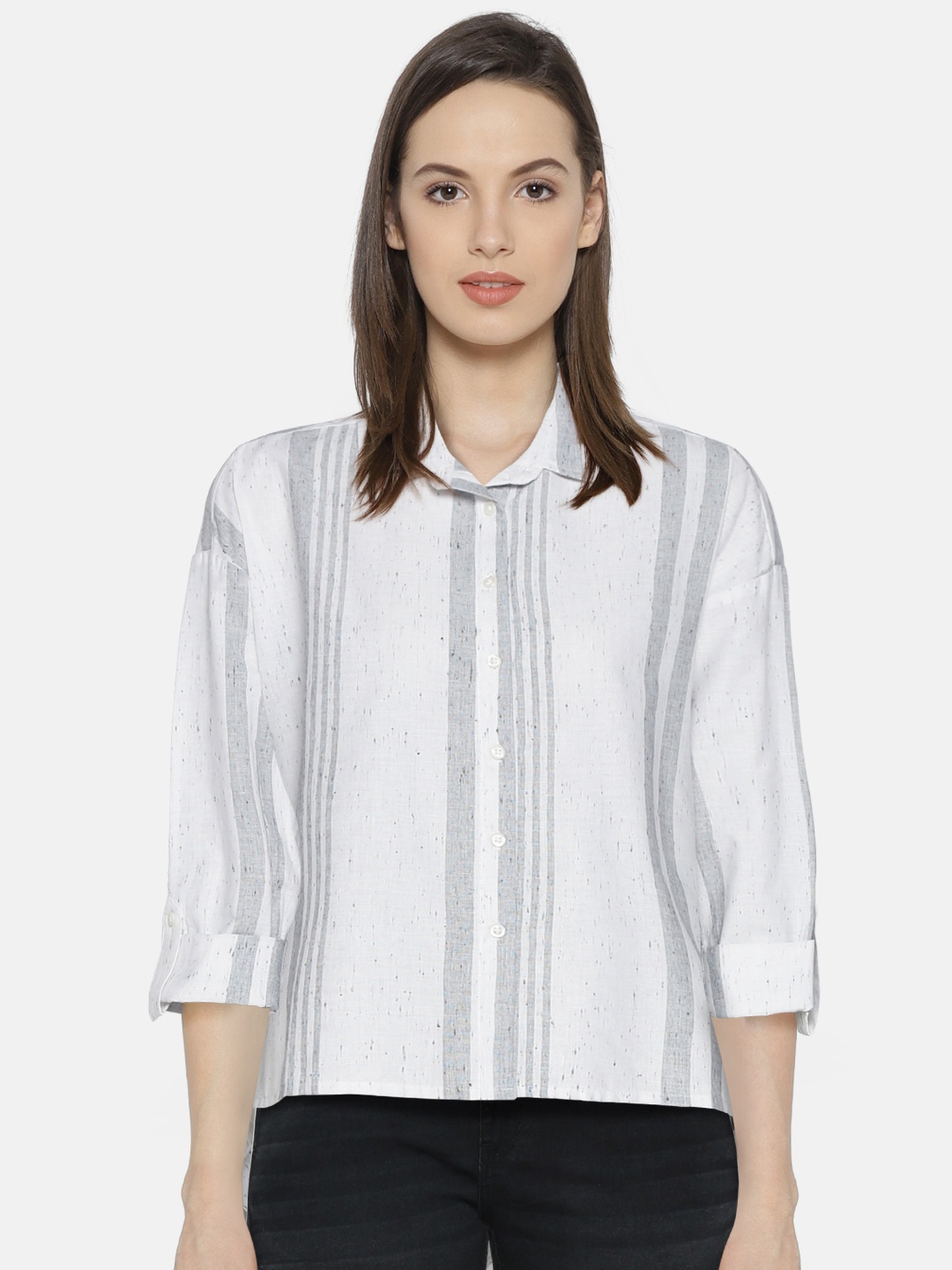 

Vero Moda Women White & Black Striped Casual Shirt