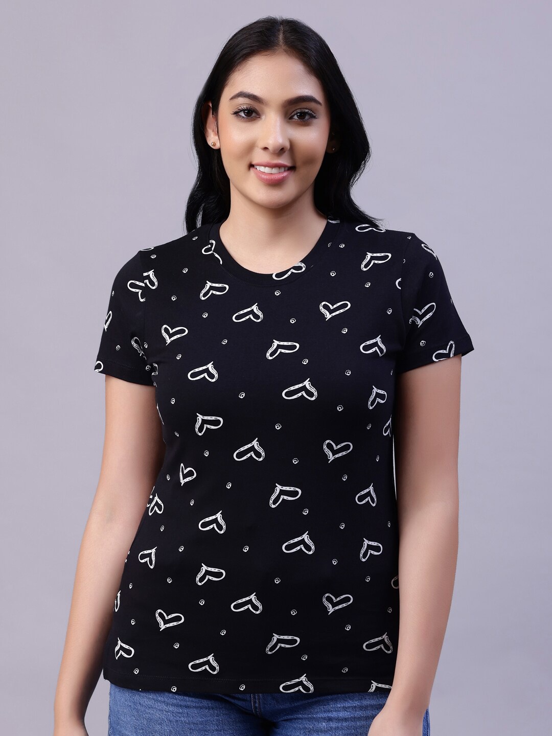 

TITTLI Women Black Printed Cotton T-shirt
