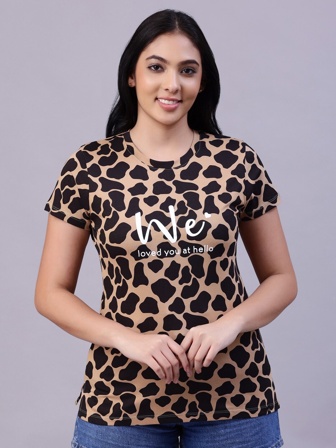 

TITTLI Women Brown Typography Animal Printed T-shirt
