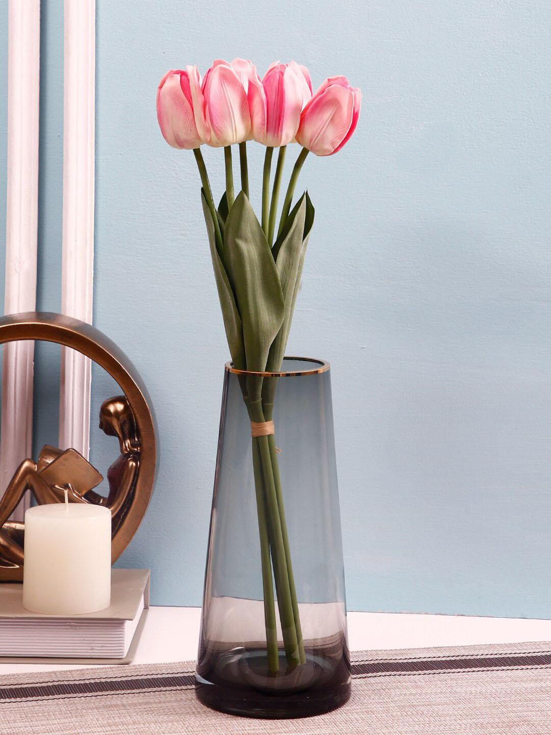 

TAYHAA Set of 6 Pink & Green Artificial Tulip Flower sticks