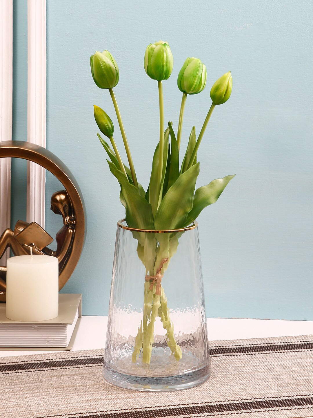 

TAYHAA Set of 5 Green Artificial Tulip Flower Bunch Without Pot