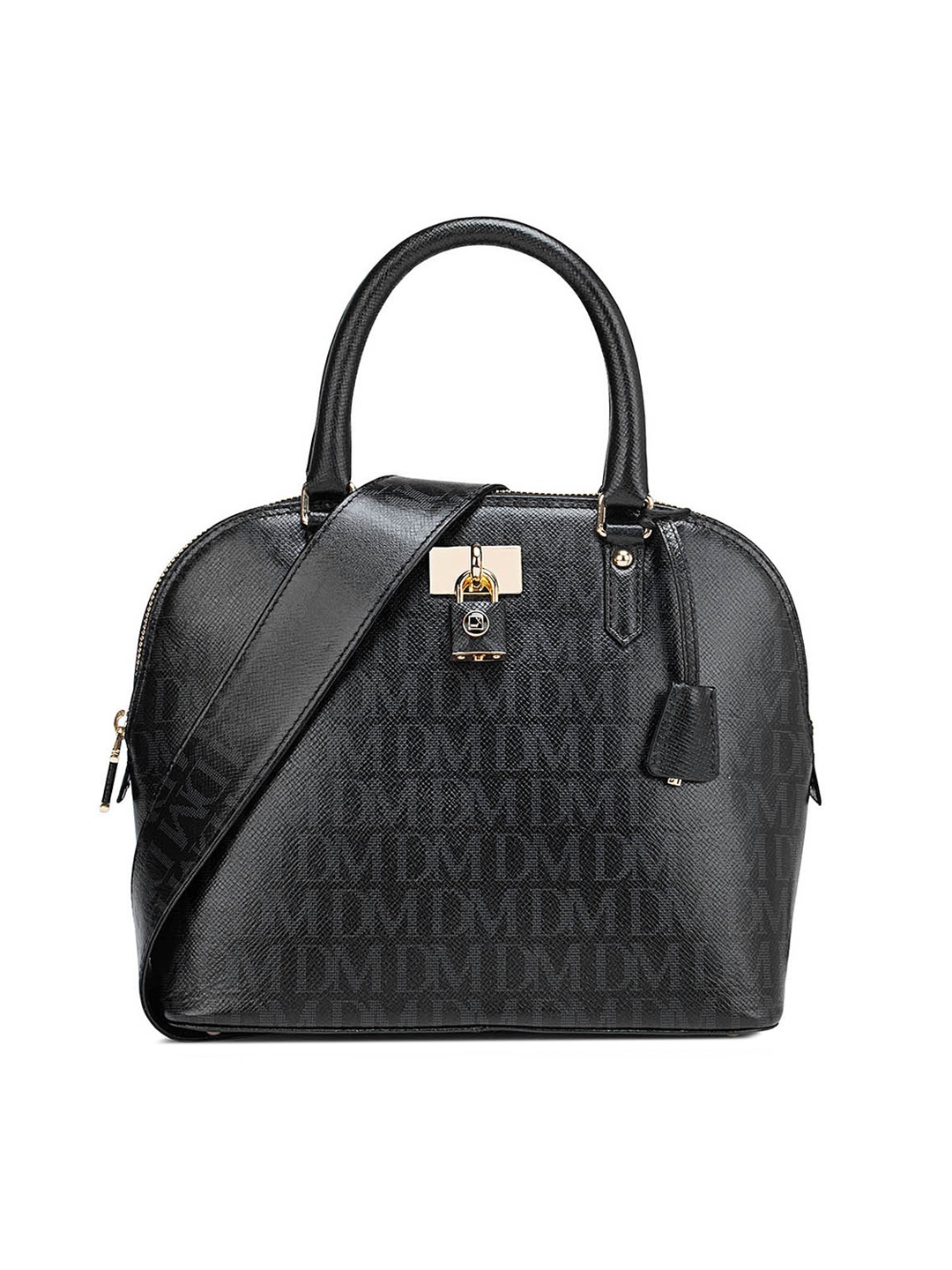 

Da Milano Women Black Textured Leather Structured Handheld Bag with Tasselled