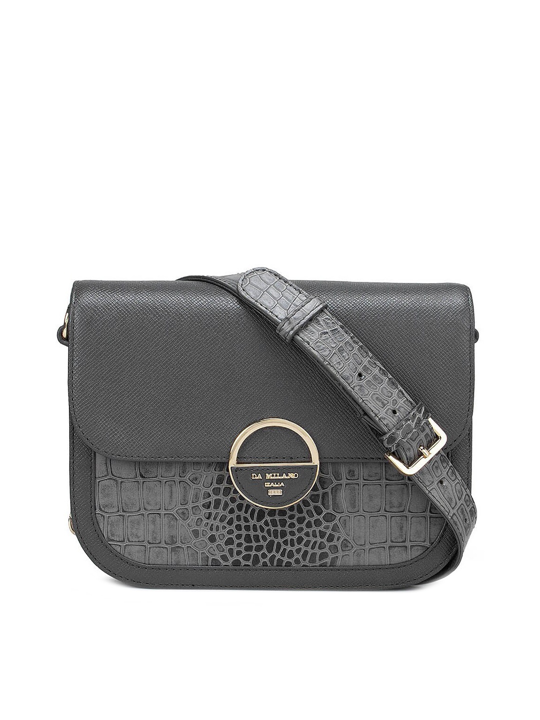 

Da Milano Women Grey Textured Leather Structured Sling Bag