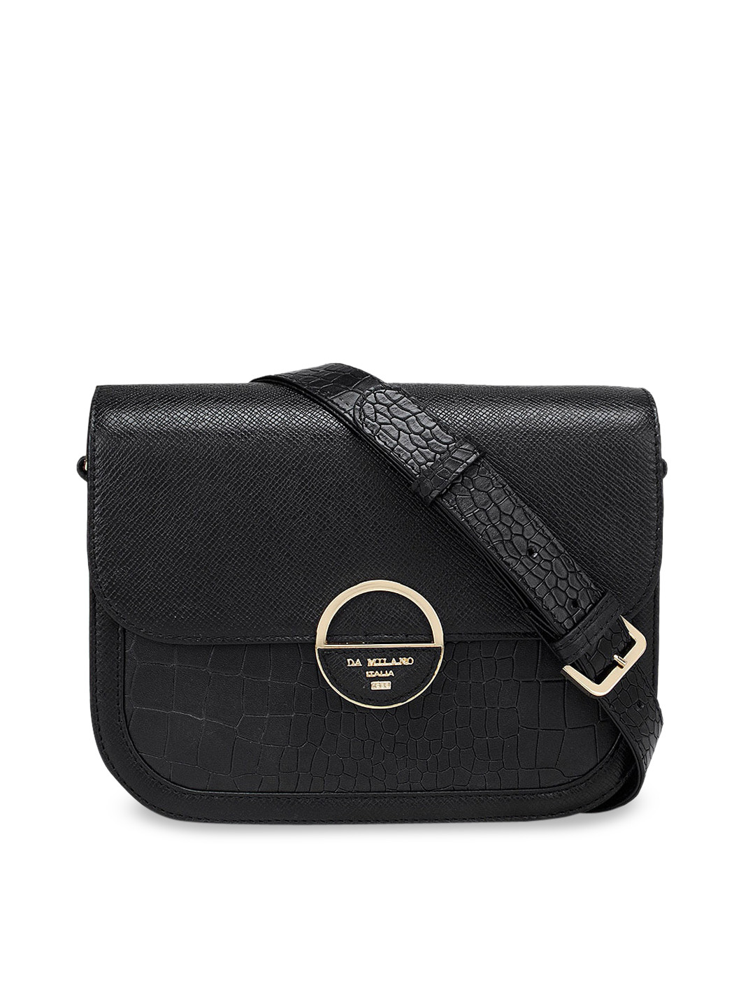 

Da Milano Black Leather Structured Sling Bag
