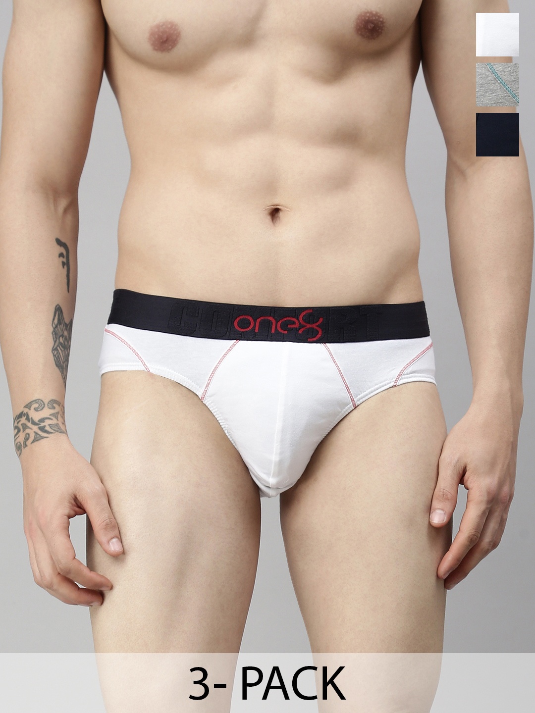 

one8 by Virat Kohli Men Pack of 3 Solid Cotton Basic Briefs, White