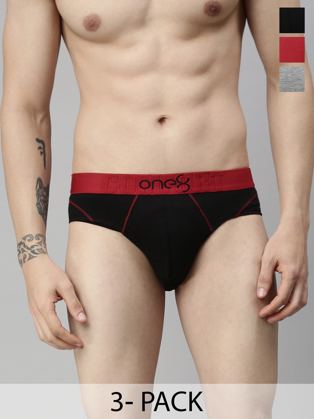

one8 by Virat Kohli Men Pack of 3 Solid Cotton Basic Briefs, Black