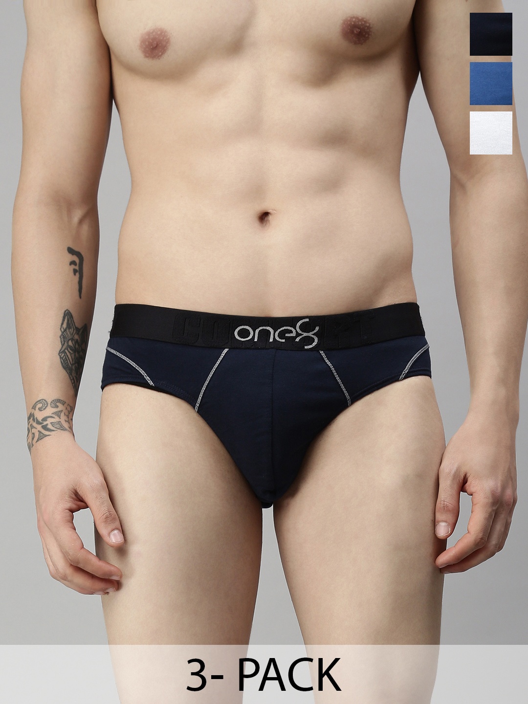 

one8 by Virat Kohli Men Pack Of 3 Solid Cotton Basic Briefs, Blue