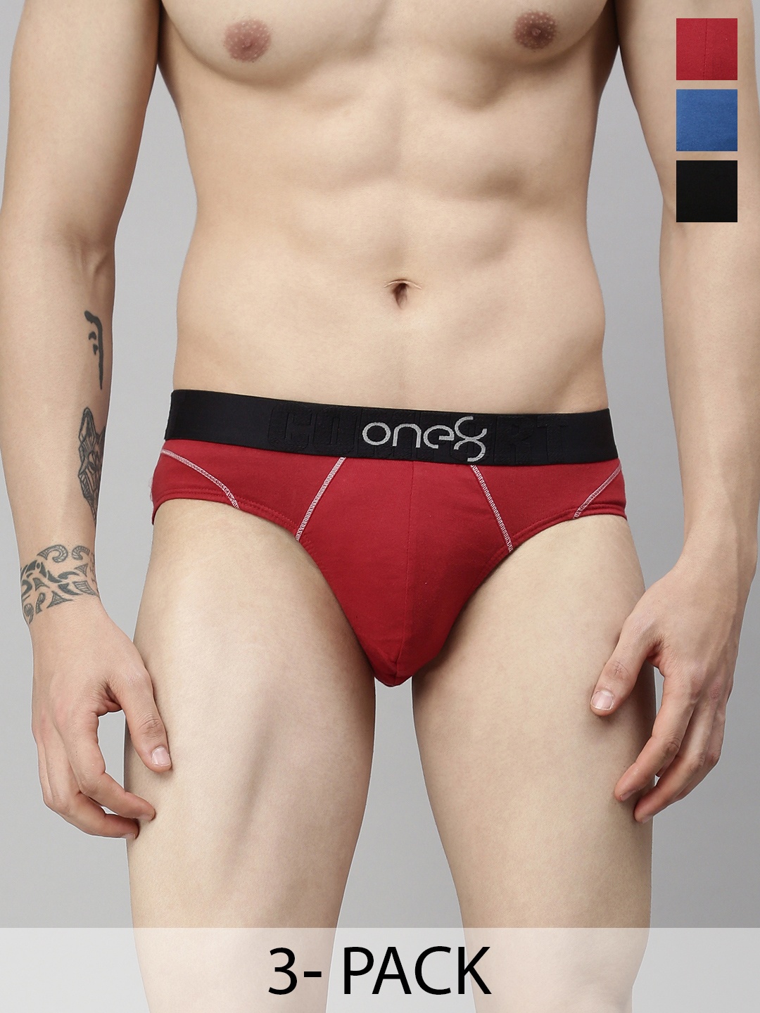

one8 by Virat Kohli Men Pack Of 3 Solid Cotton Basic Briefs, Blue