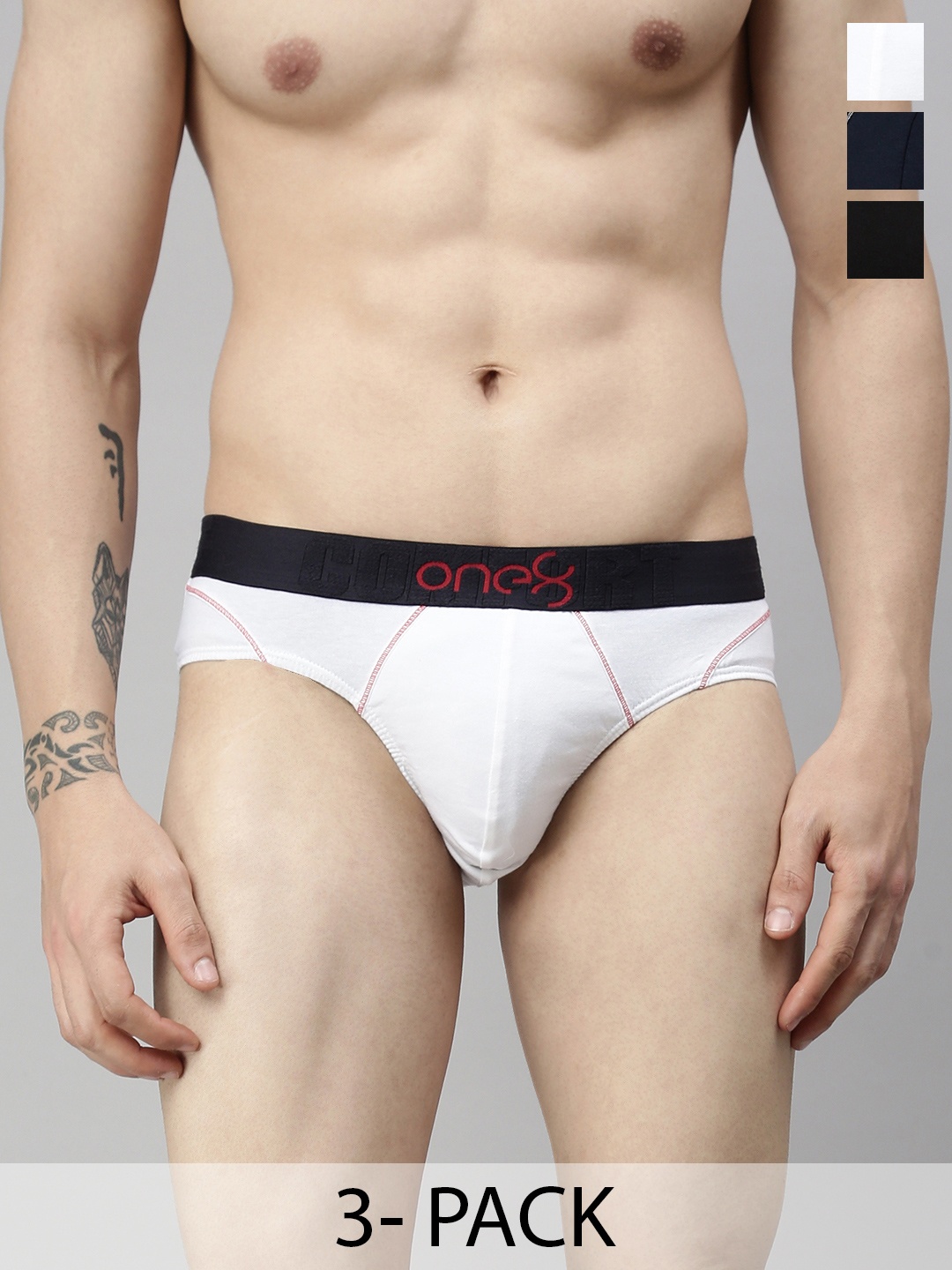 

one8 by Virat Kohli Men Pack Of 3 Solid Basic Briefs, White