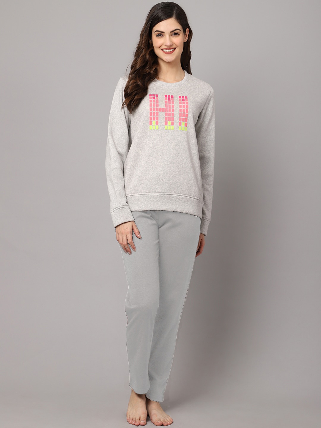 

Kanvin Women Grey Printed Night Suit