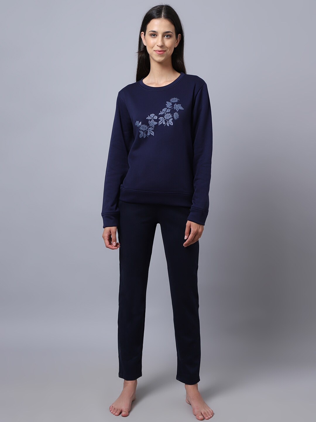 

Kanvin Women Navy Blue Printed Night suit