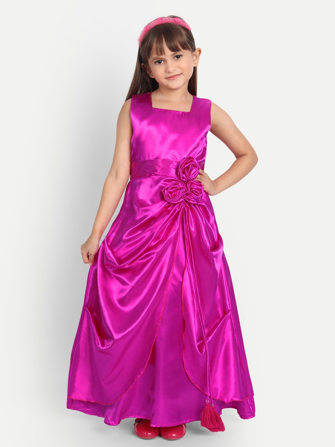

R Cube Girl Magenta Satin Maxi Dress