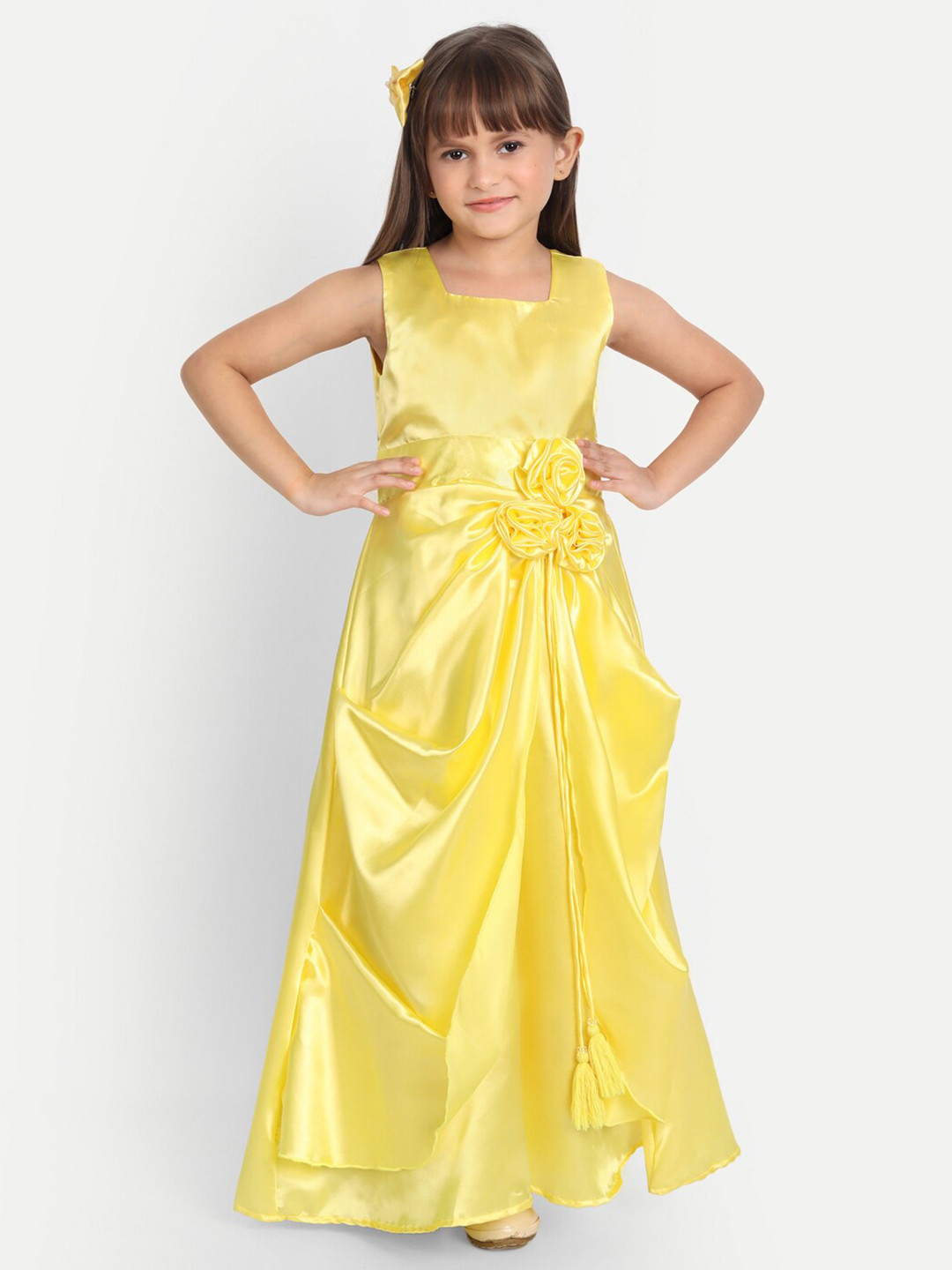 

R Cube Girls Yellow Satin Maxi Dress