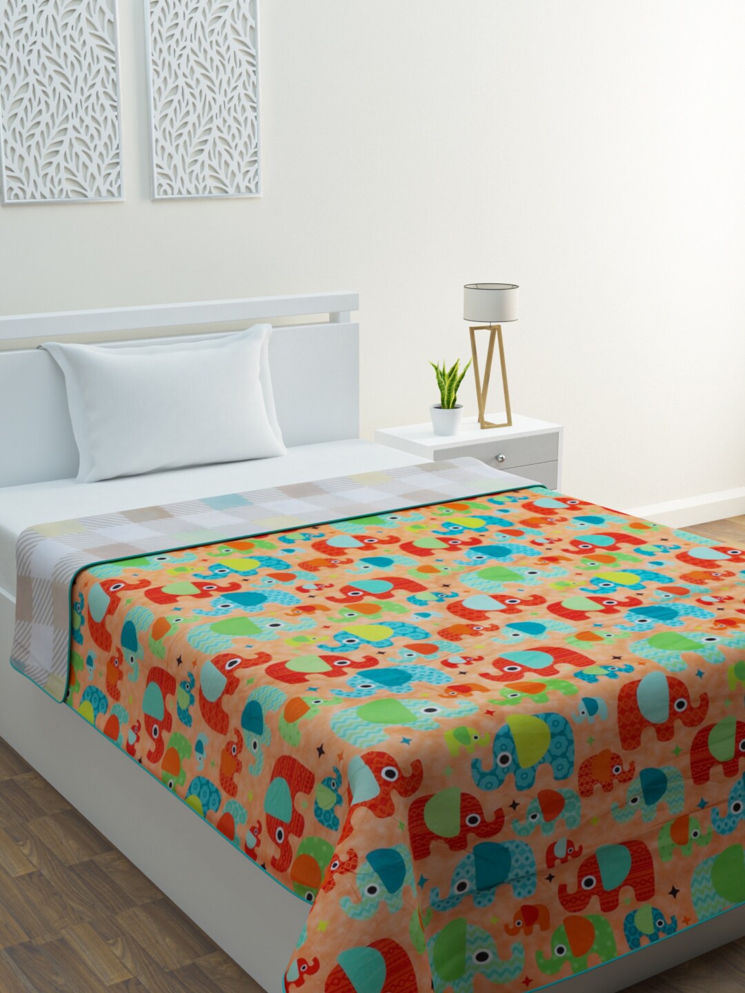 

HOME AFFAIRS Blue & Green Cartoon Characters AC Room 233 GSM Single Bed Dohar