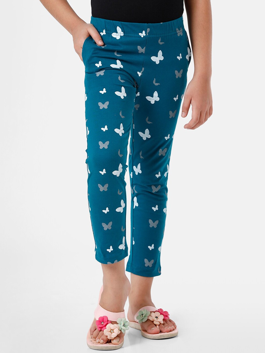 

De Moza Girls Blue Butterfly Printed Trousers