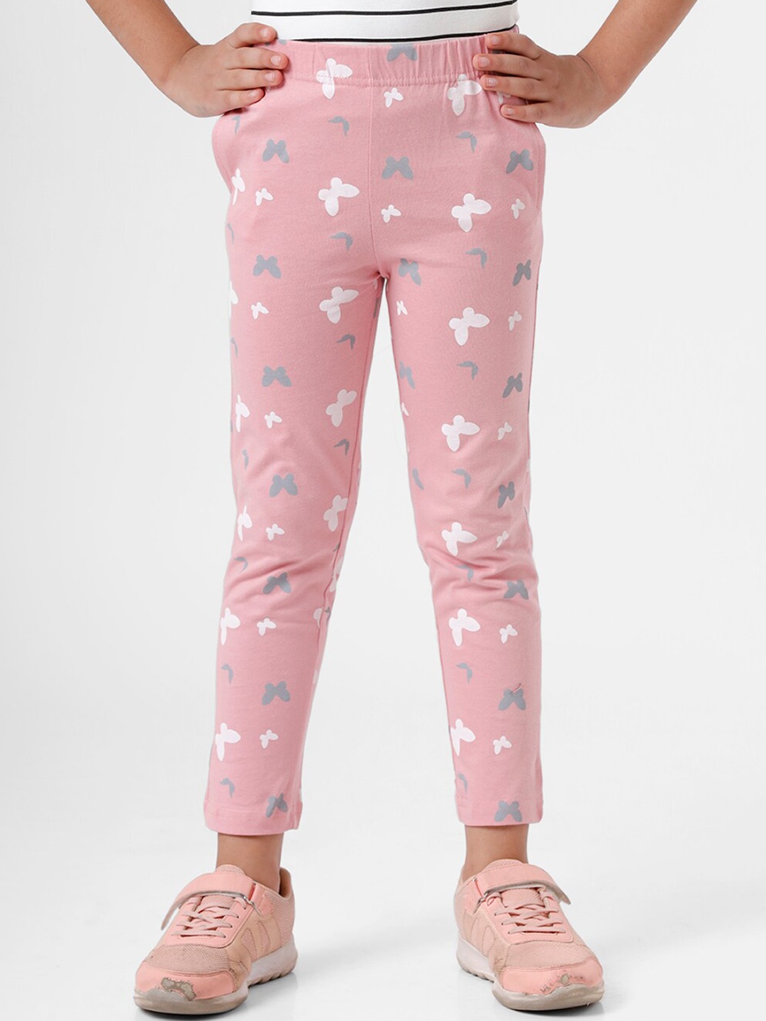 

De Moza Girls Peach-Coloured Printed Trousers