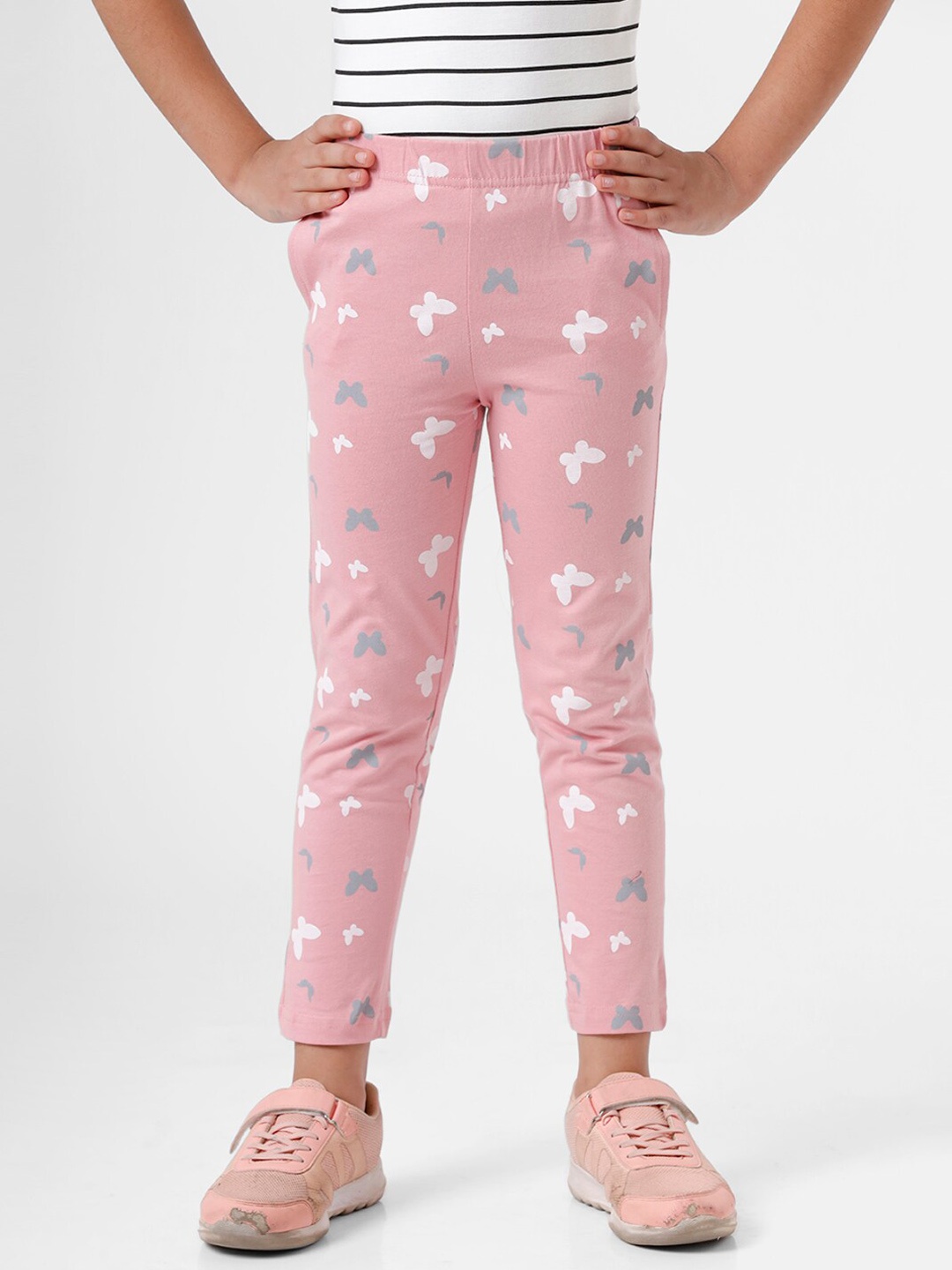

De Moza Girls Peach-Coloured Printed Cotton Trousers