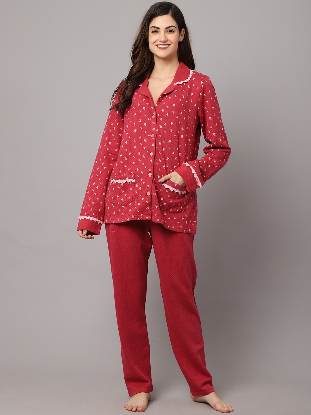 

Kanvin Women Red Printed Night Suit