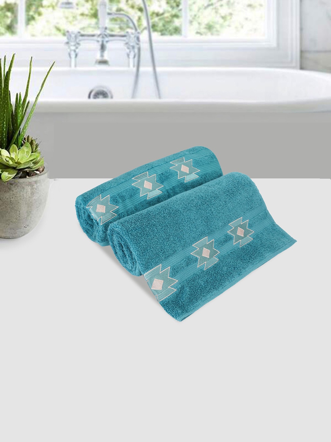 

LUSH & BEYOND Set Of 2 Solid 500 GSM Pure Cotton Bath Towels, Turquoise blue