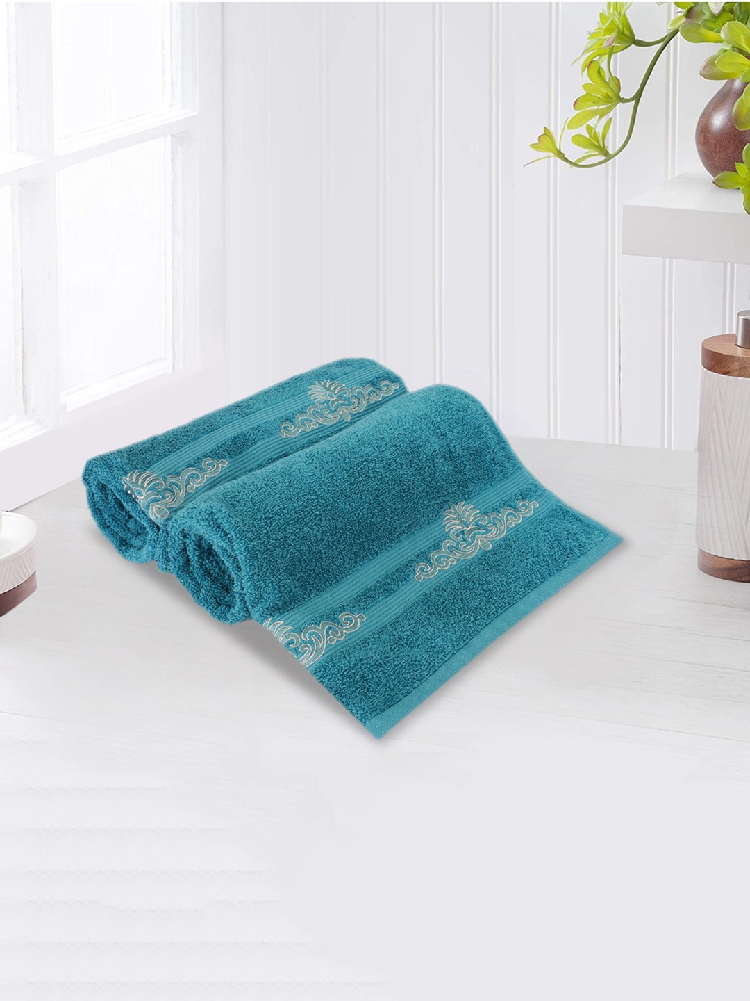 

LUSH & BEYOND Pack of 2 Blue Solid 500 GSM Soft Bath Towels