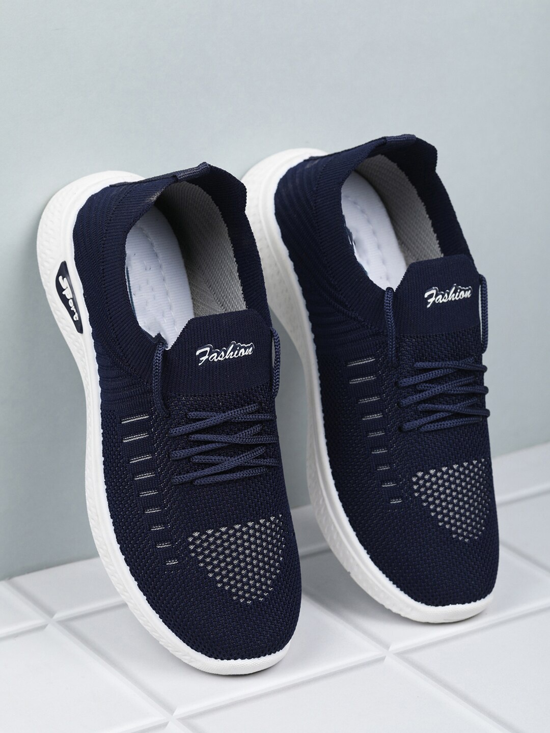 

HASTEN Women Navy Blue Woven Design Sneakers