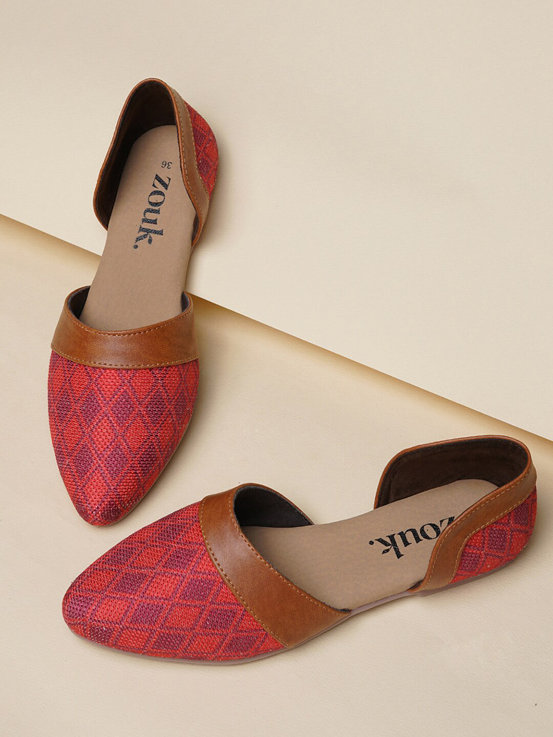 

ZOUK Women Red Printed Ballerinas Flats