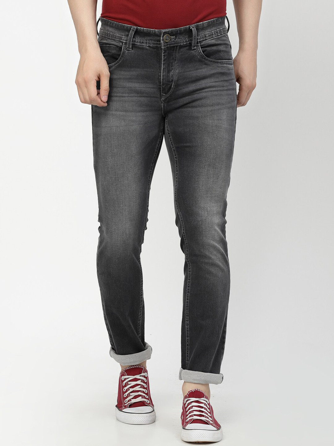 

TNG Men Grey Solid Mid-Rise Cotton Slim Fit Jeans