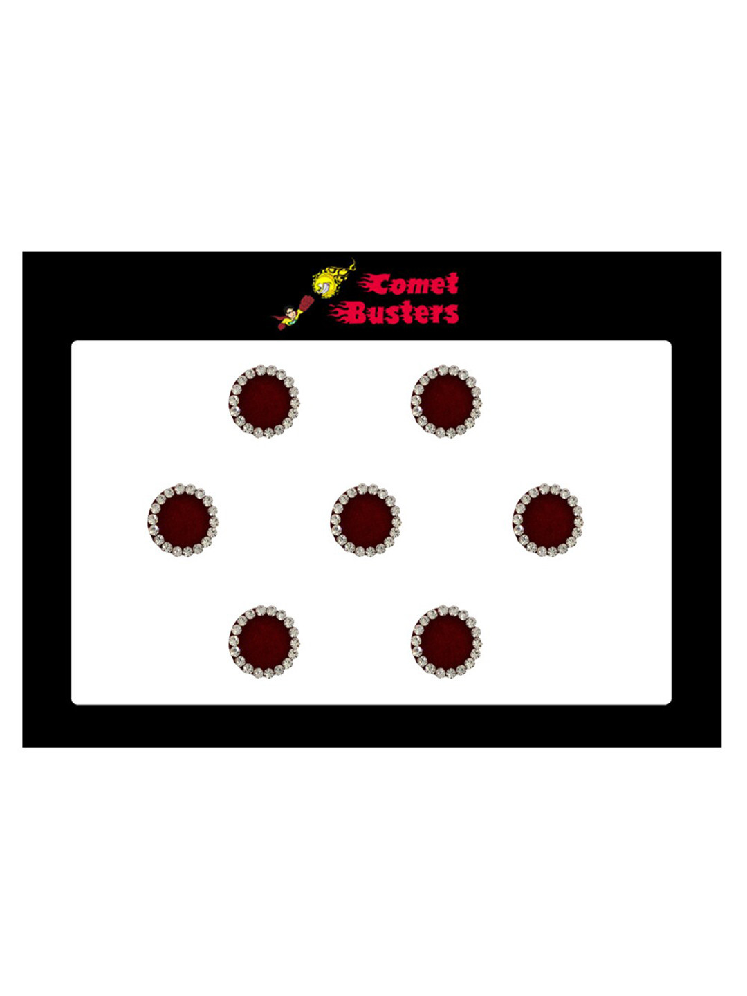 

Comet Busters 6 Pcs Embellished Reusable Designer Round Bindis - Maroon