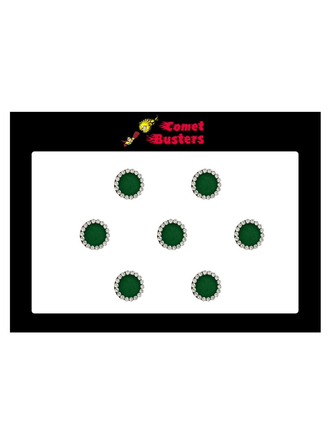 

Comet Busters 7 Pcs Embellished Reusable Designer Round Bindis - Green