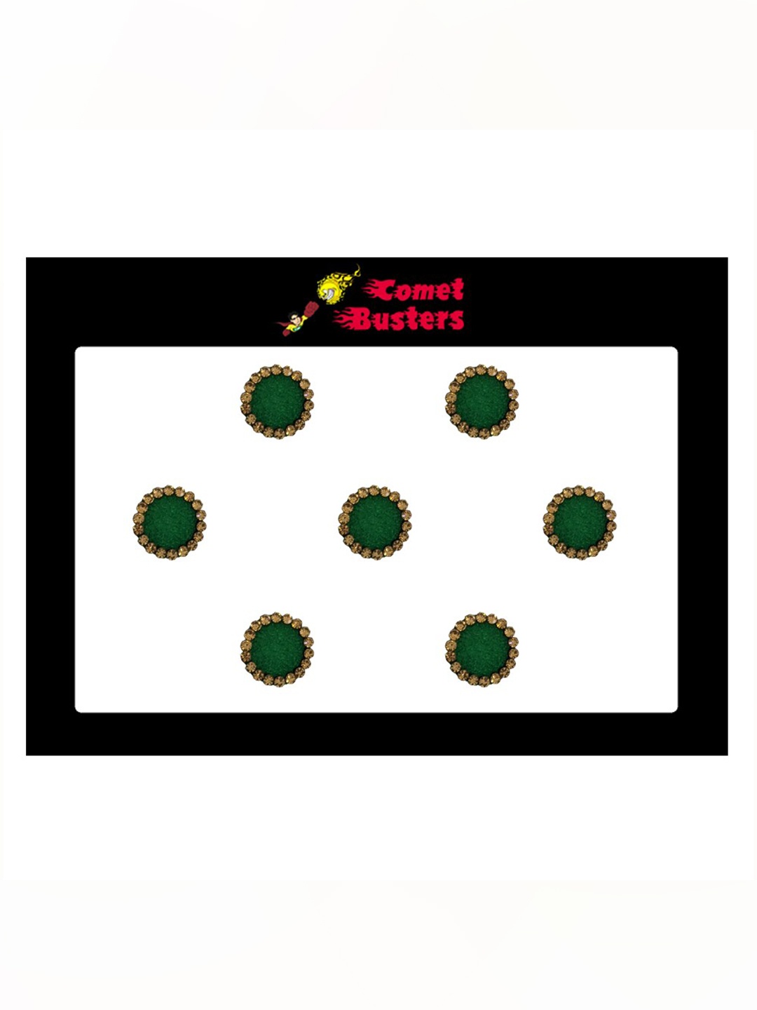 

Comet Busters 7 Pcs Embellished Reusable Designer Round Bindis - Green