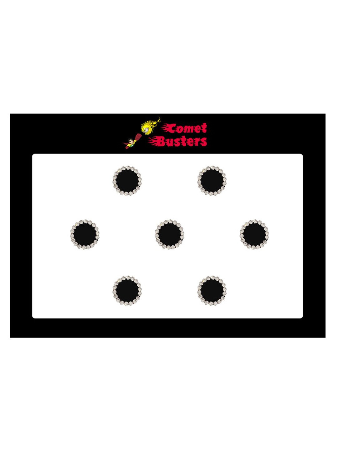 

Comet Busters 7 Pcs Embellished Reusable Designer Round Bindis - Black