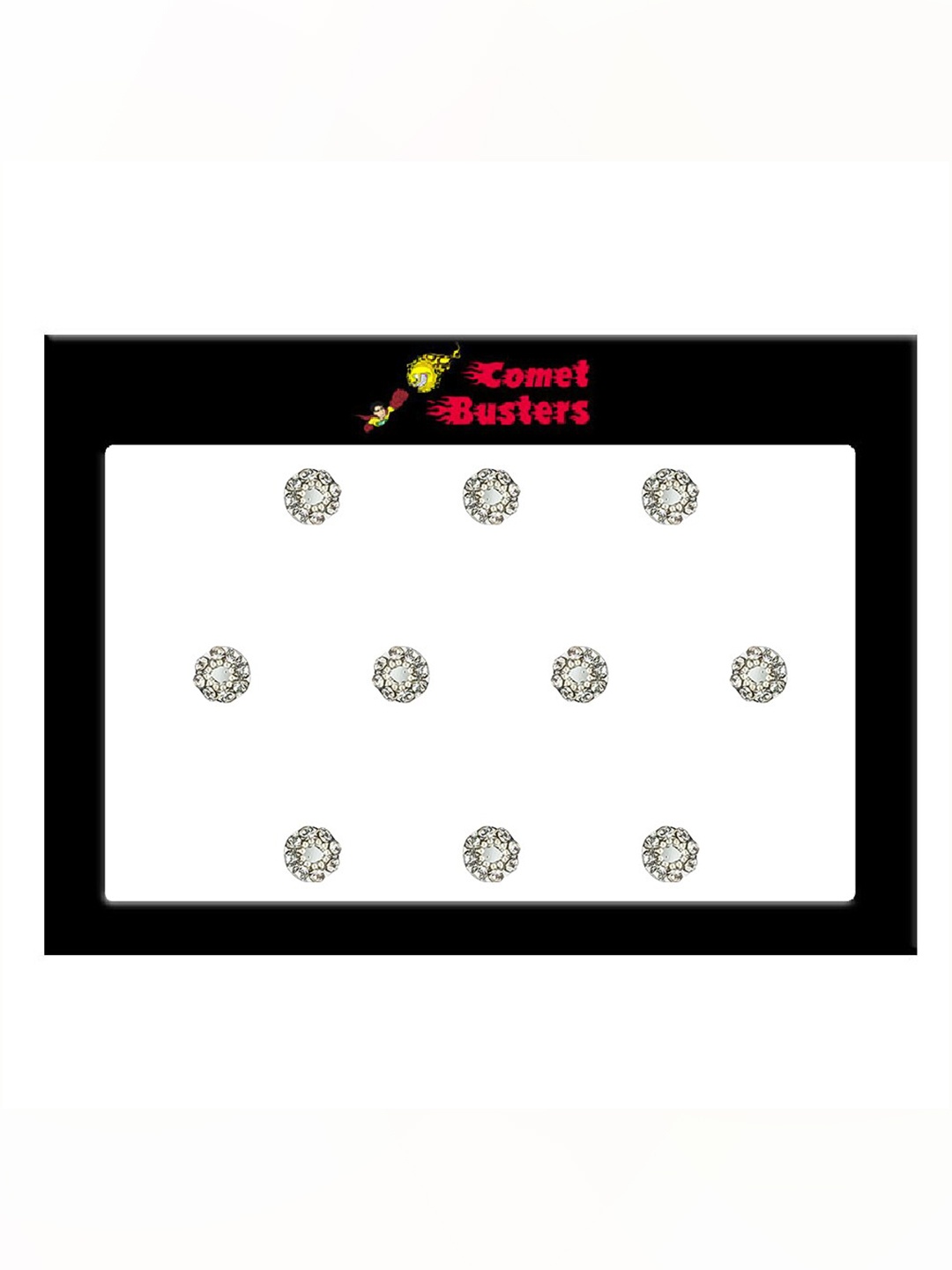 

Comet Busters 10 Pcs Embellished Reusable Designer Bindis - Silver-Toned