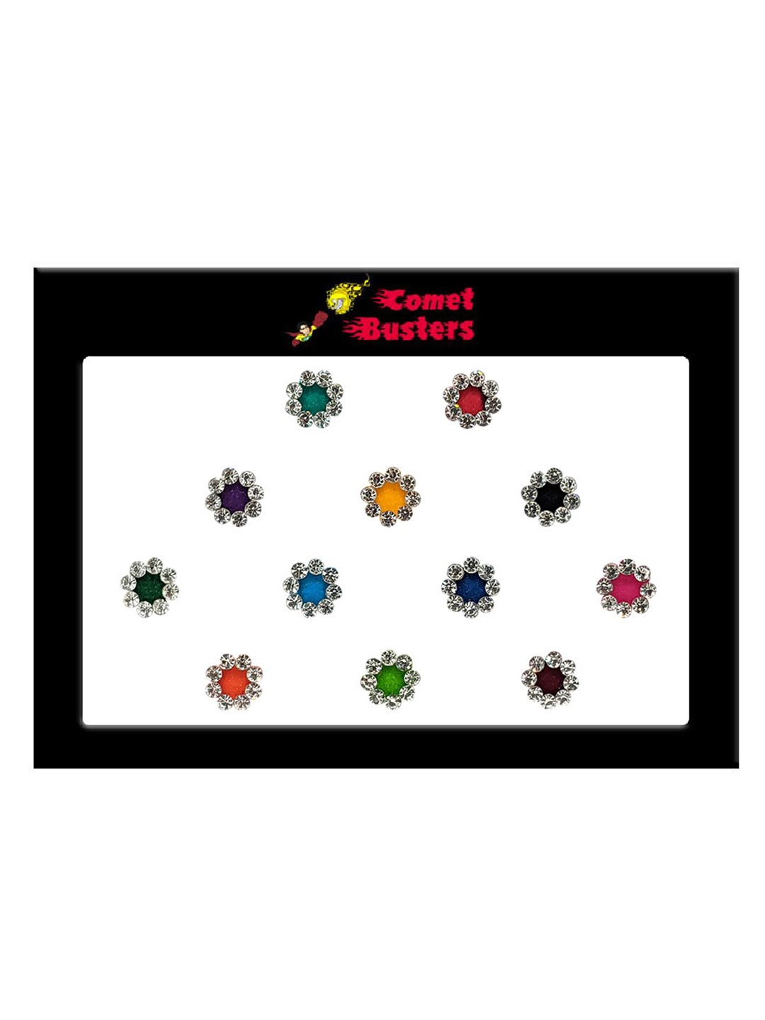

Comet Busters 12 Pcs Embellished Reusable Designer Bindis - Multicoloured, Multi